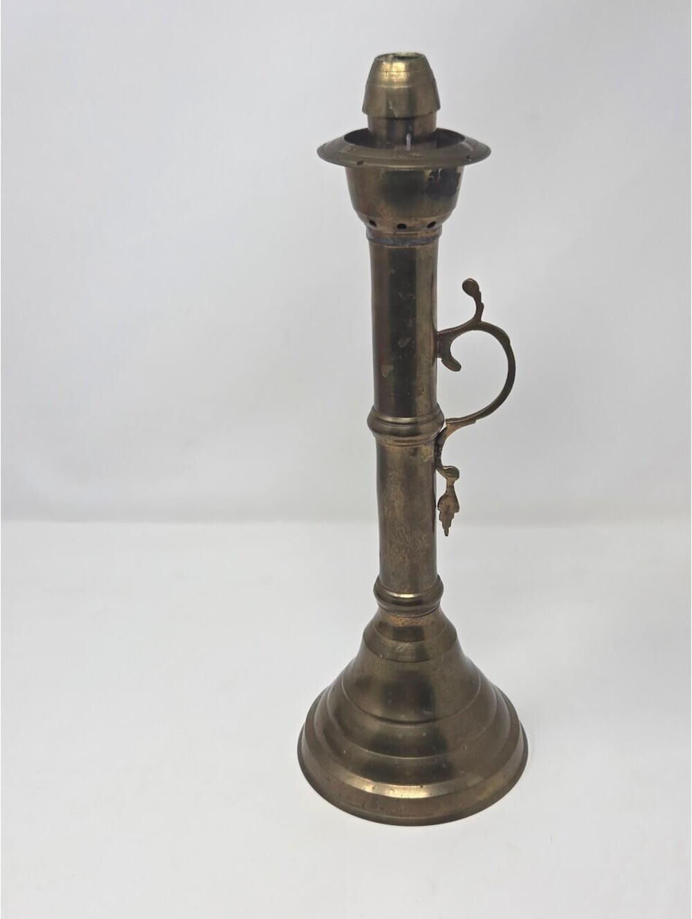 Vintage Moroccan Brass Candlestick Holder Tall Column Heavy Round Single Taper